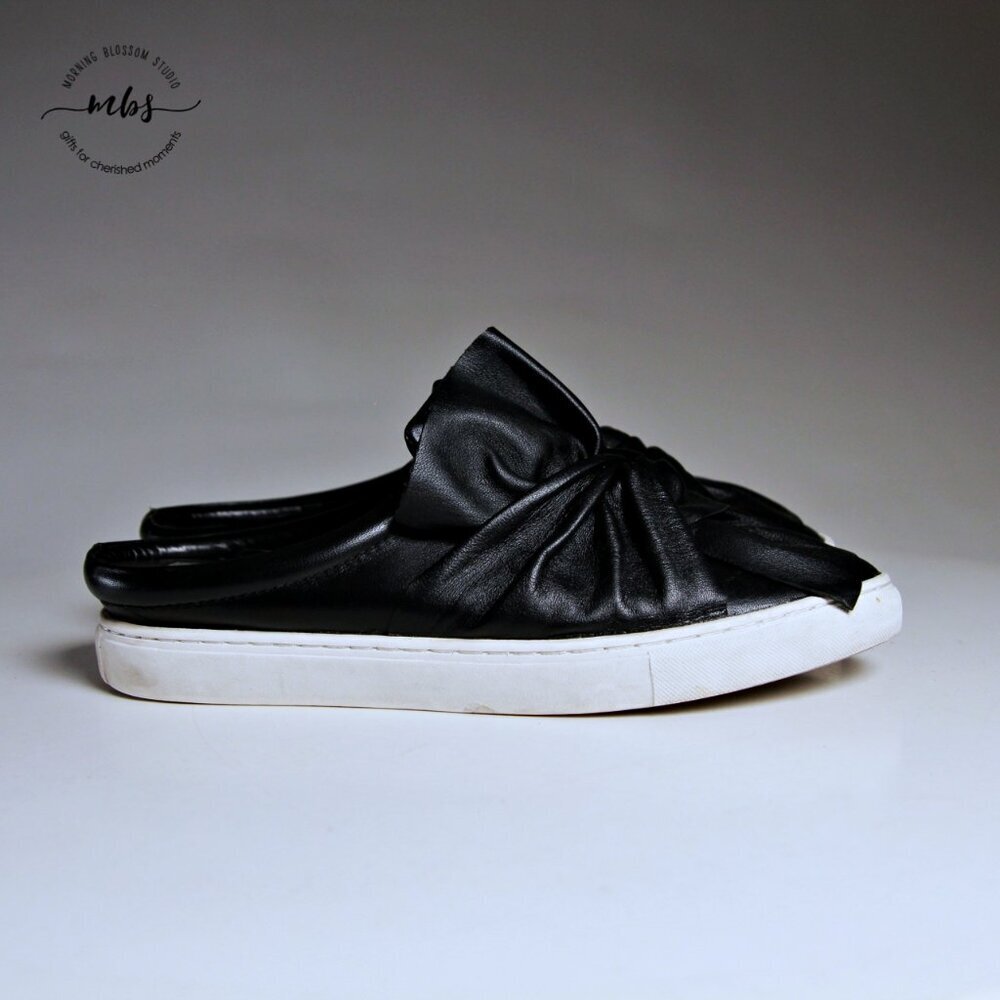 Halogen Manny Knotted Black Leather Slip Ons